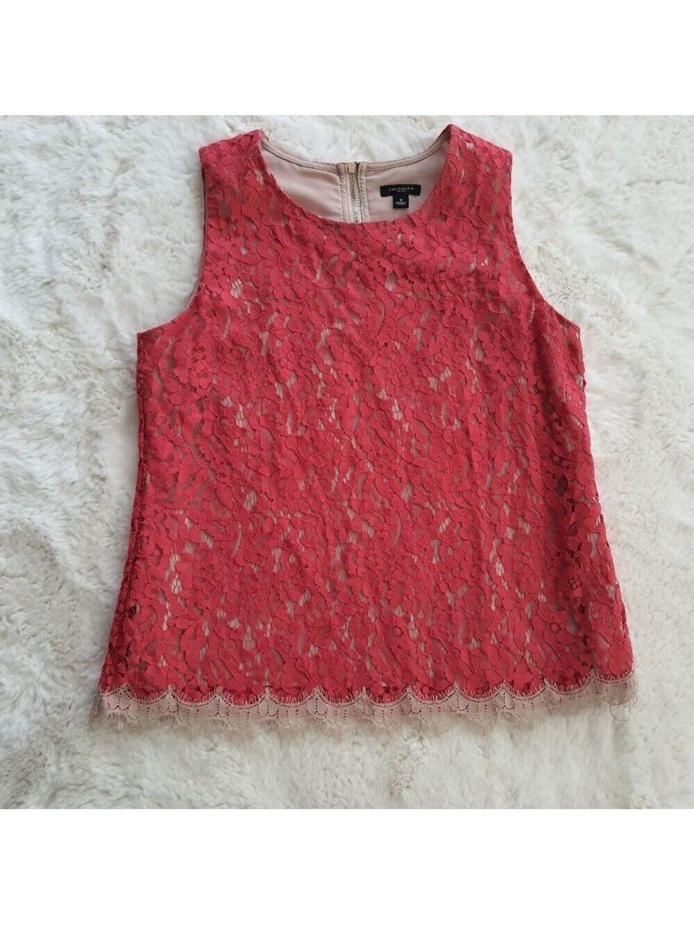 Ann Taylor Elegant Coral Lace Sleeveless Top Nude Lining Womens 4